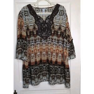 Catherines Tunic Top Cheetah Embroidered Beach Resort Women's 1X 18/20(1060)